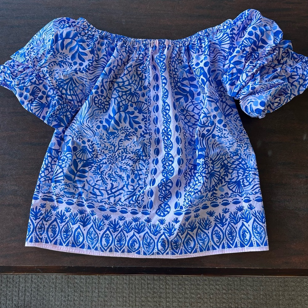 Lilly Pulitzer | Frankee Off-the-Shoulder top | High Tide Vibes print | XS - Picture 2 of 10